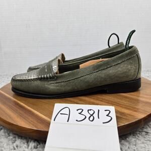 G.H. Bass Weejuns Womens 8.5M Green Suede Snake Print Casual Daily Penny Loafer